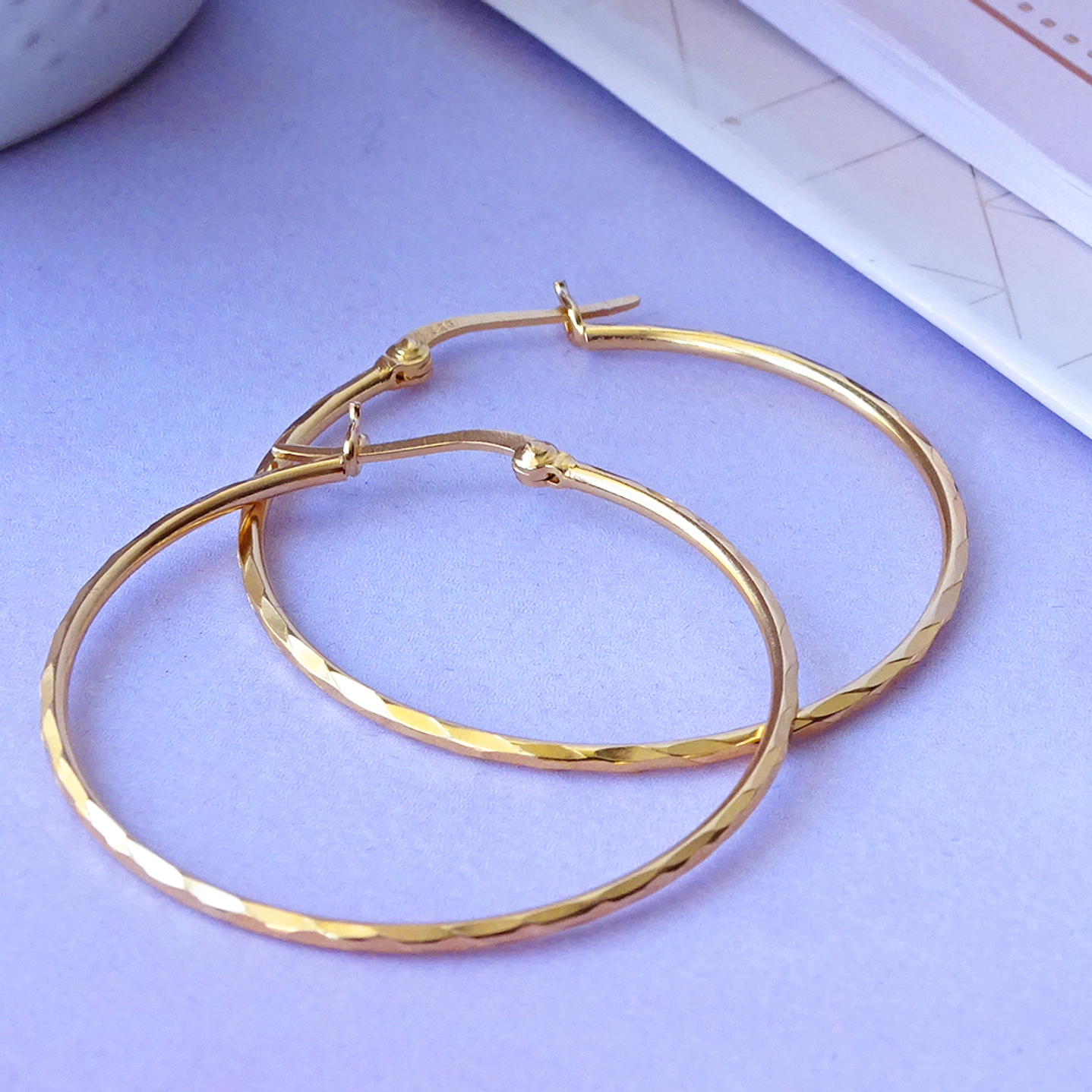 Aros De Plata Con Baño De Oro Argollas Facetadas 5