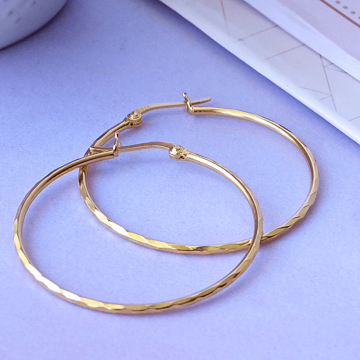 Aros De Plata Con Baño De Oro Argollas Facetadas 5