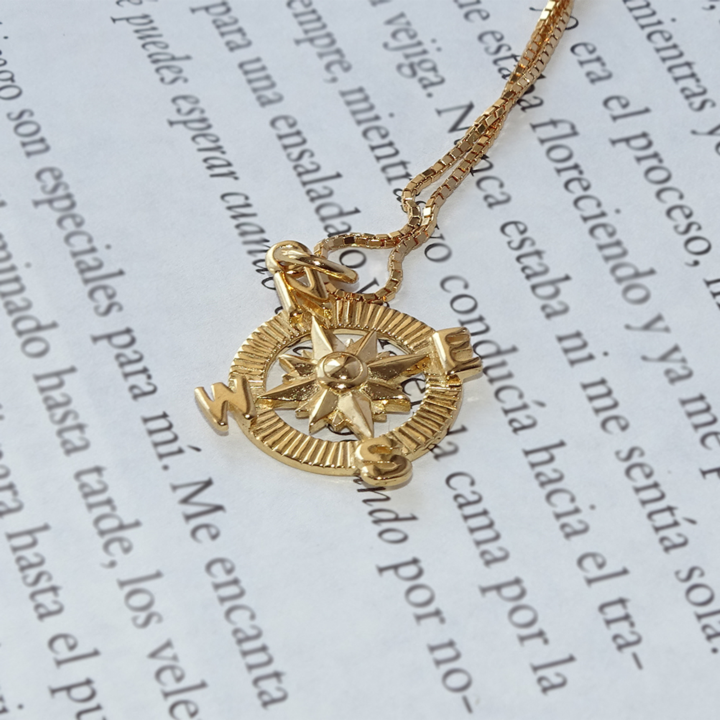 Collar De Plata Con Baño De Oro Brújula 5