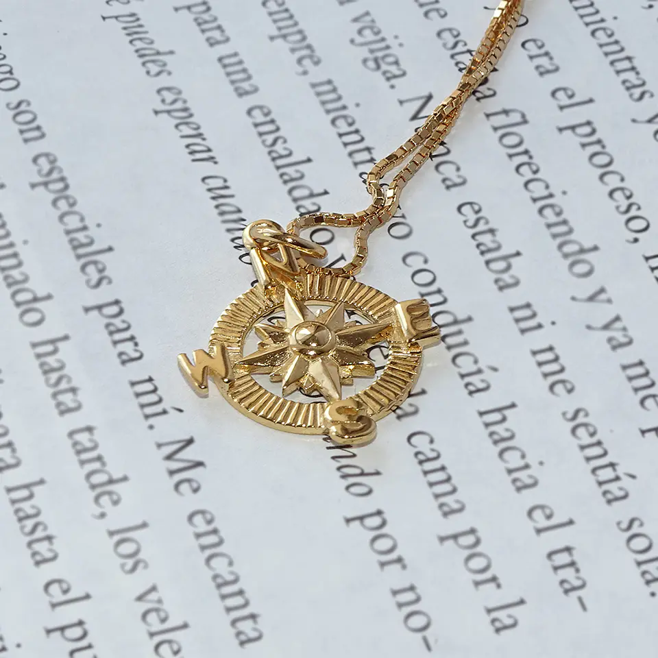 Collar De Plata Con Baño De Oro Brújula 5