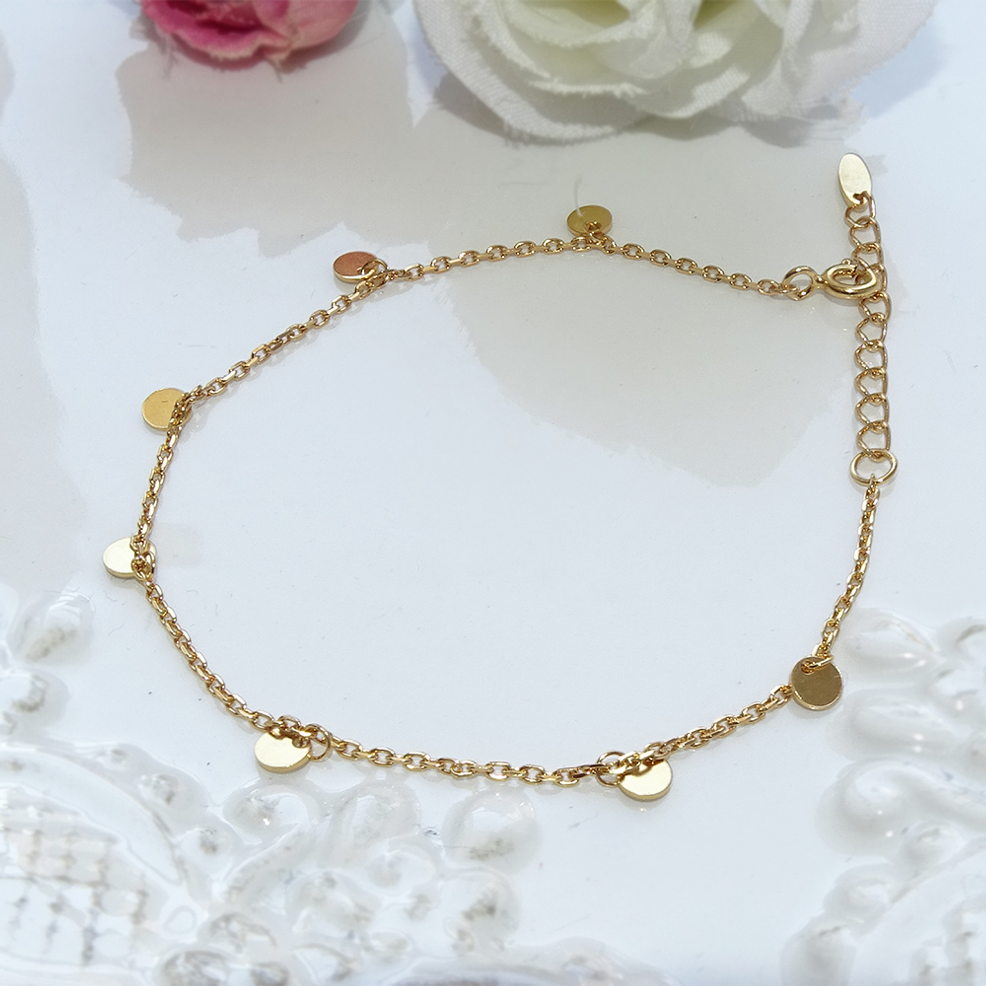 Pulsera De Plata Bañado En Oro Mini Medallas 3