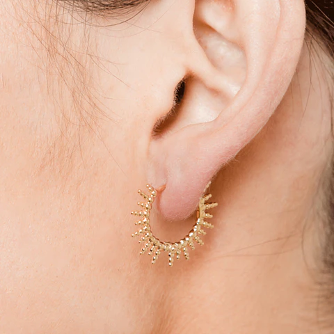 Aros De Plata Con Baño De Oro Argollas Sol Dorado