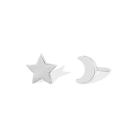 Aritos De Plata 925 Estrella Luna