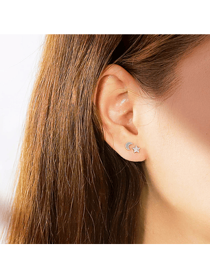 Aritos De Plata 925 Estrella Luna