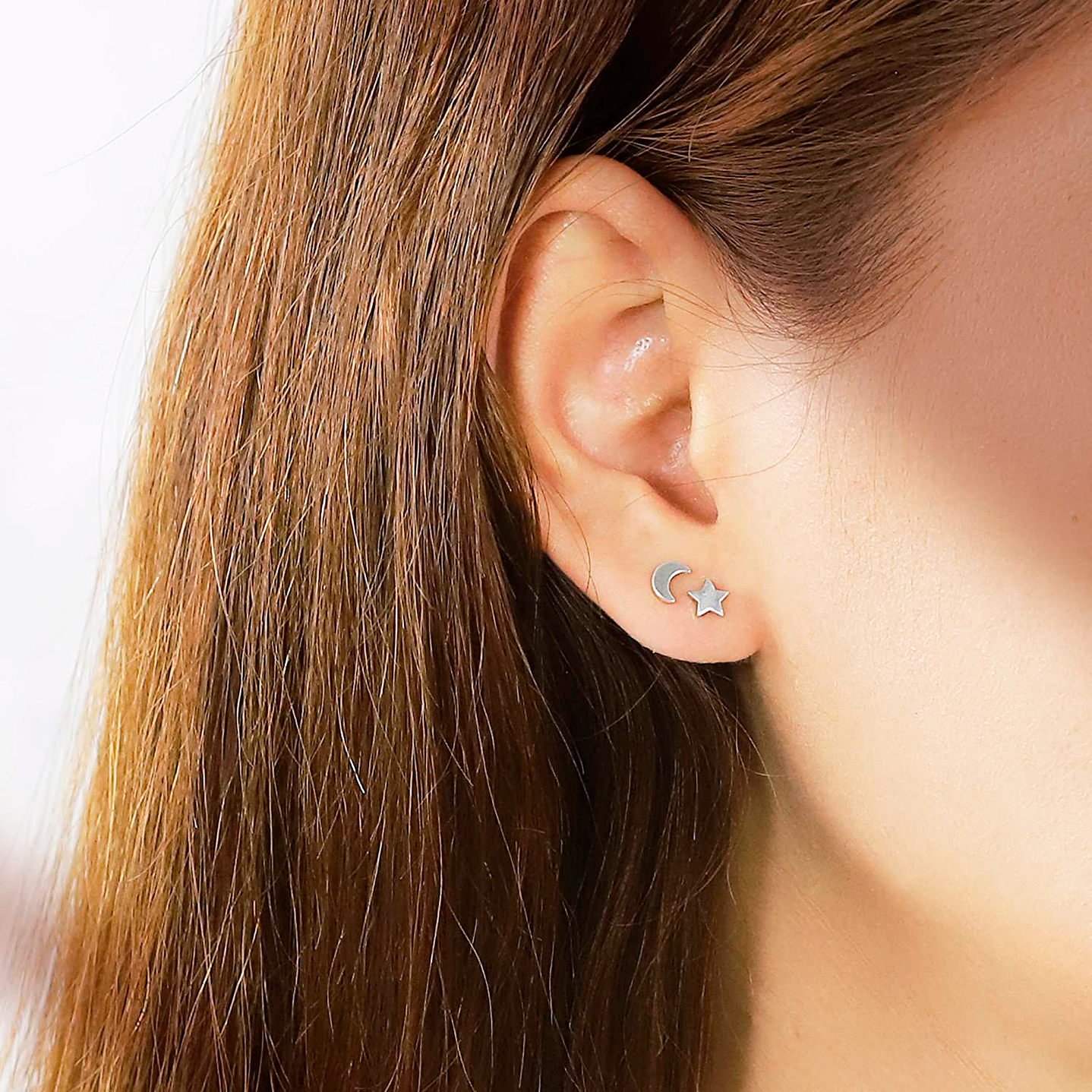 Aritos De Plata 925 Estrella Luna 2