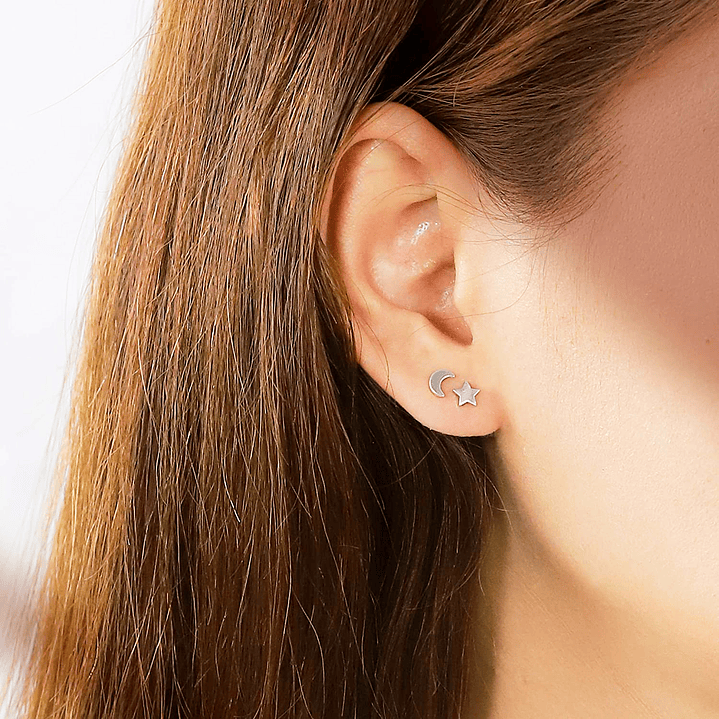 Aritos De Plata 925 Estrella Luna 2