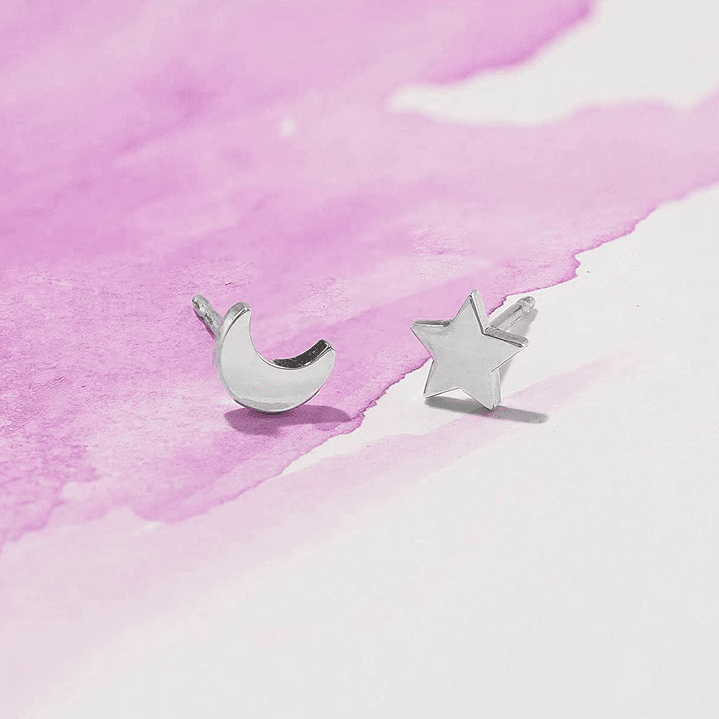 Aritos De Plata 925 Estrella Luna 3