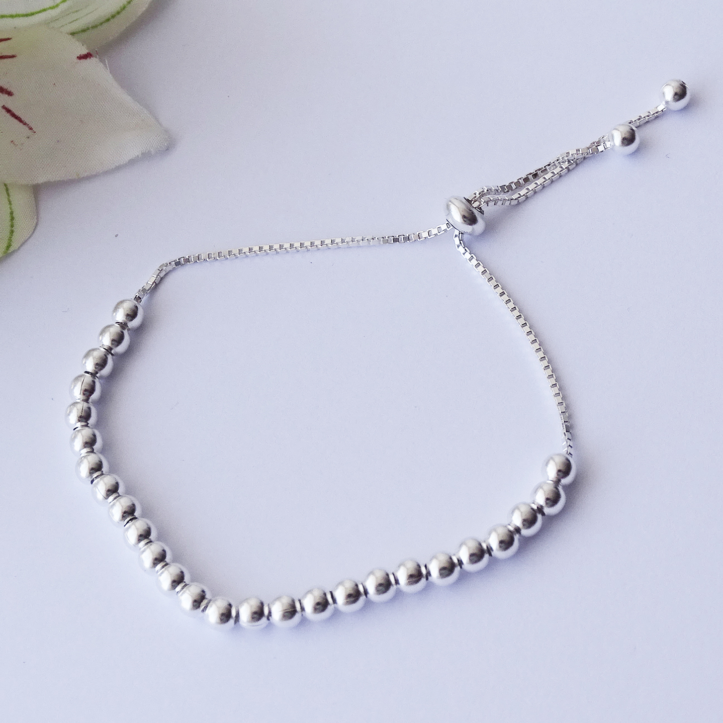 Pulsera De Plata Ley 925 Ajustable Con Bolitas  3