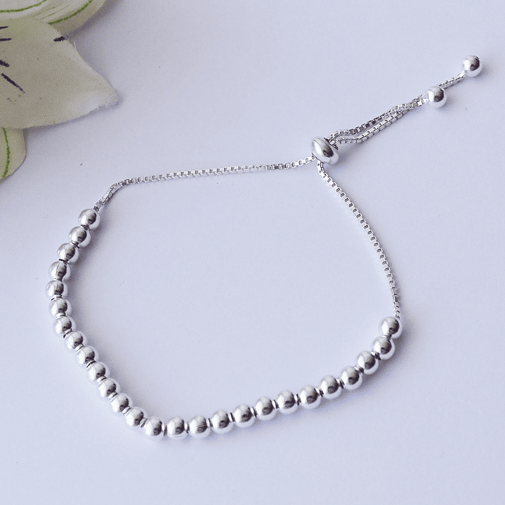 Pulsera De Plata Ley 925 Ajustable Con Bolitas  3