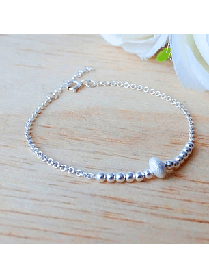 Pulsera De Plata 925 Cuenta Satinada