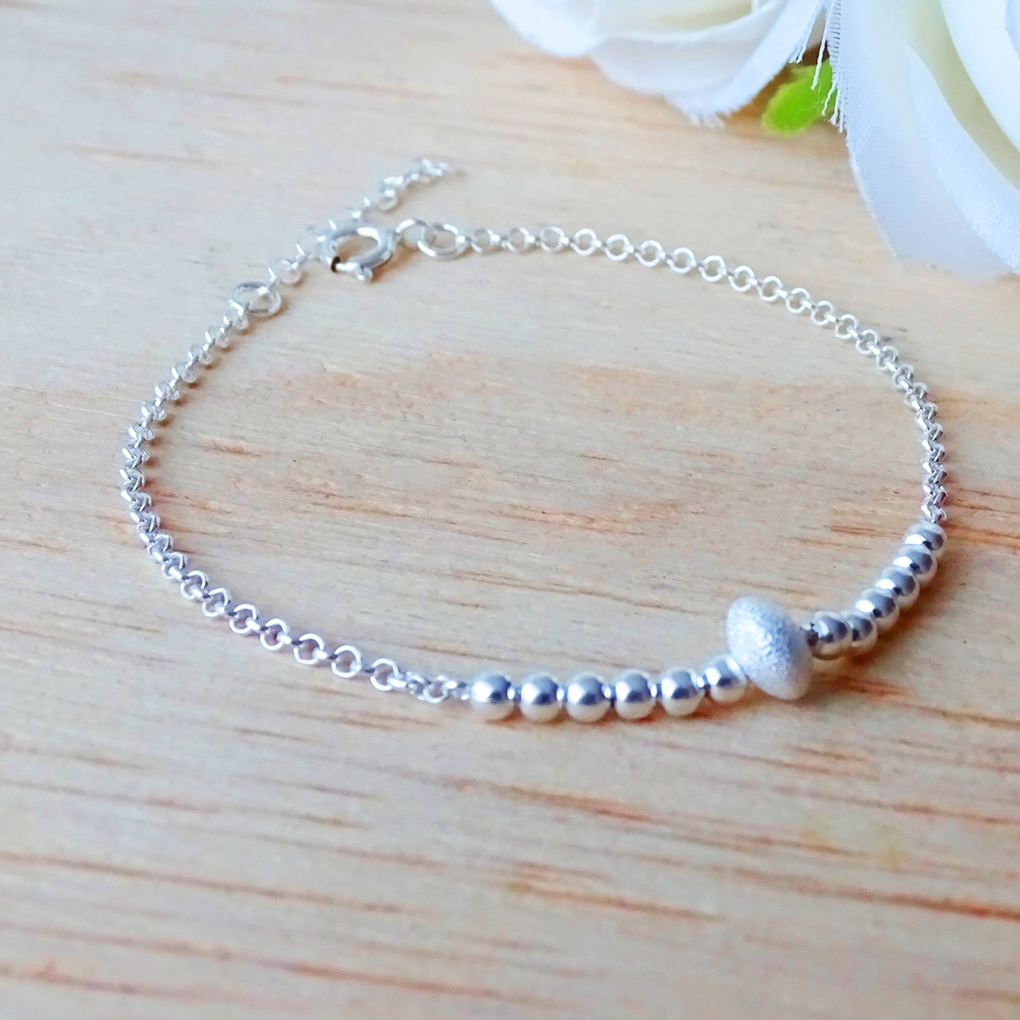 Pulsera De Plata 925 Cuenta Satinada 2