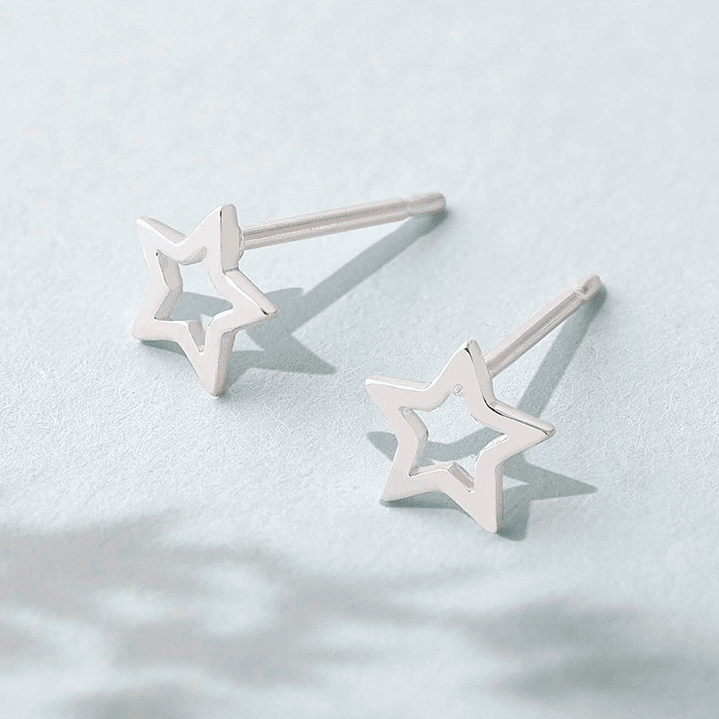 Aritos De Plata 925 Estrellas Abiertas 2