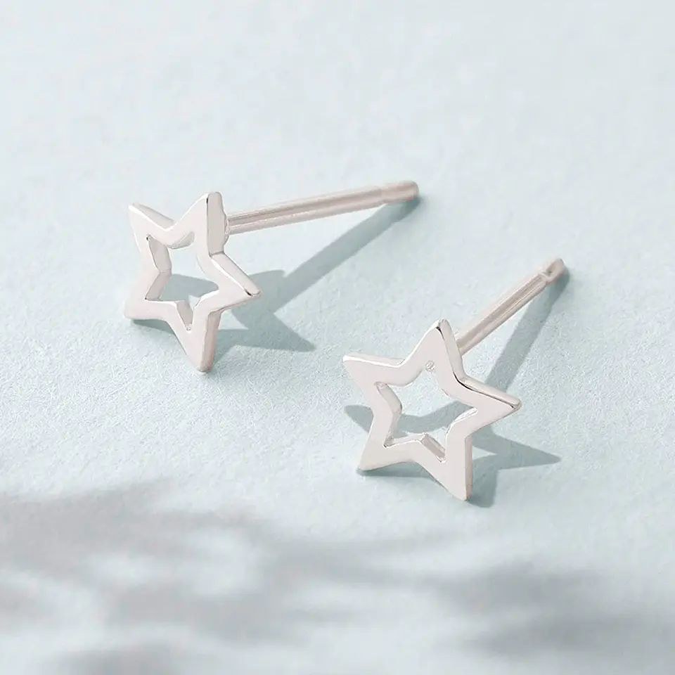 Aritos De Plata 925 Estrellas Abiertas 2