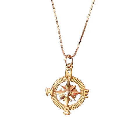 Collar De Plata Con Baño De Oro Brújula