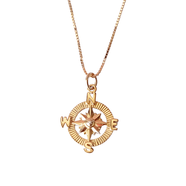 Collar De Plata Con Baño De Oro Brújula 1