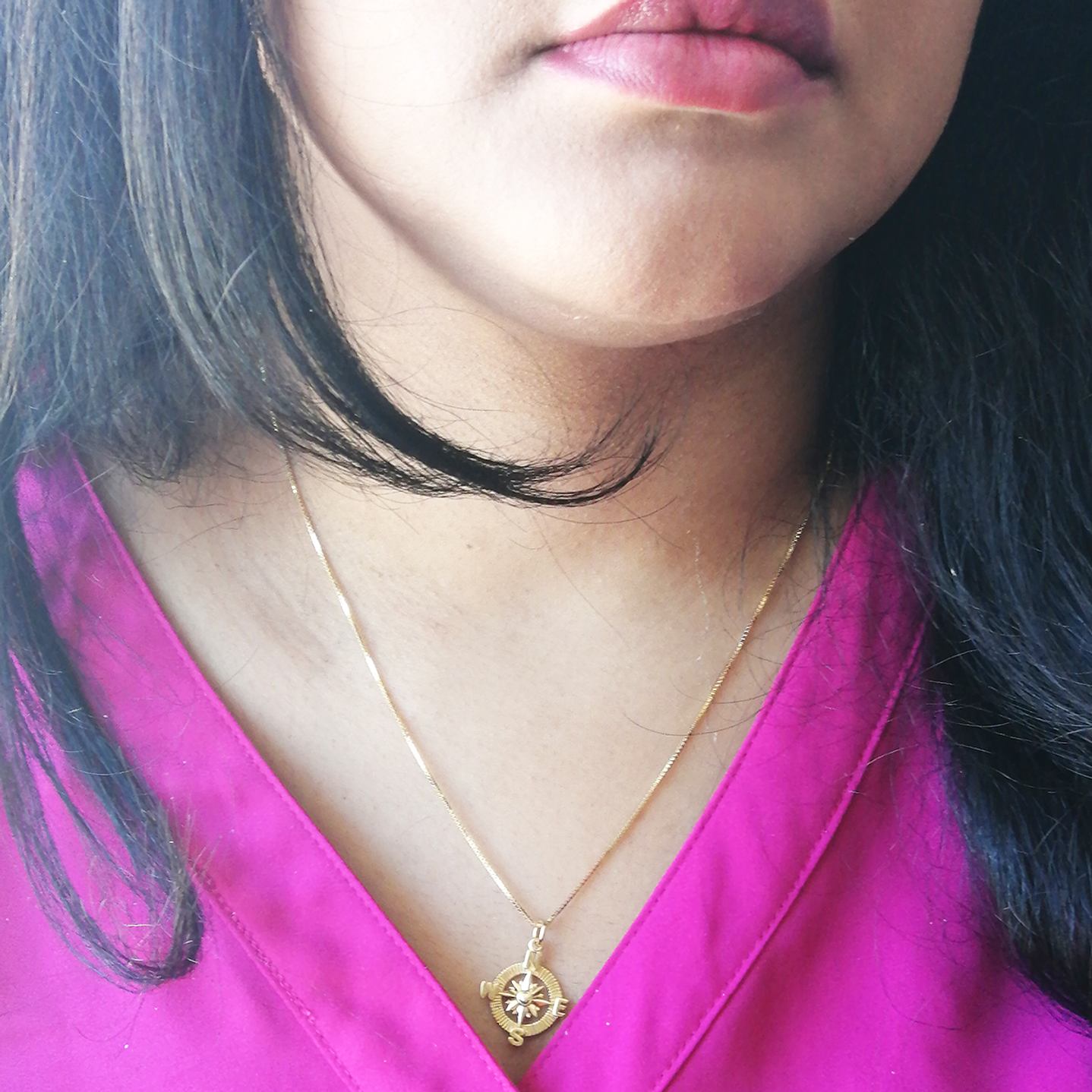 Collar De Plata Con Baño De Oro Brújula 3