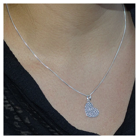 Cadena De Plata 925 Veneciana & Corazón Martillado