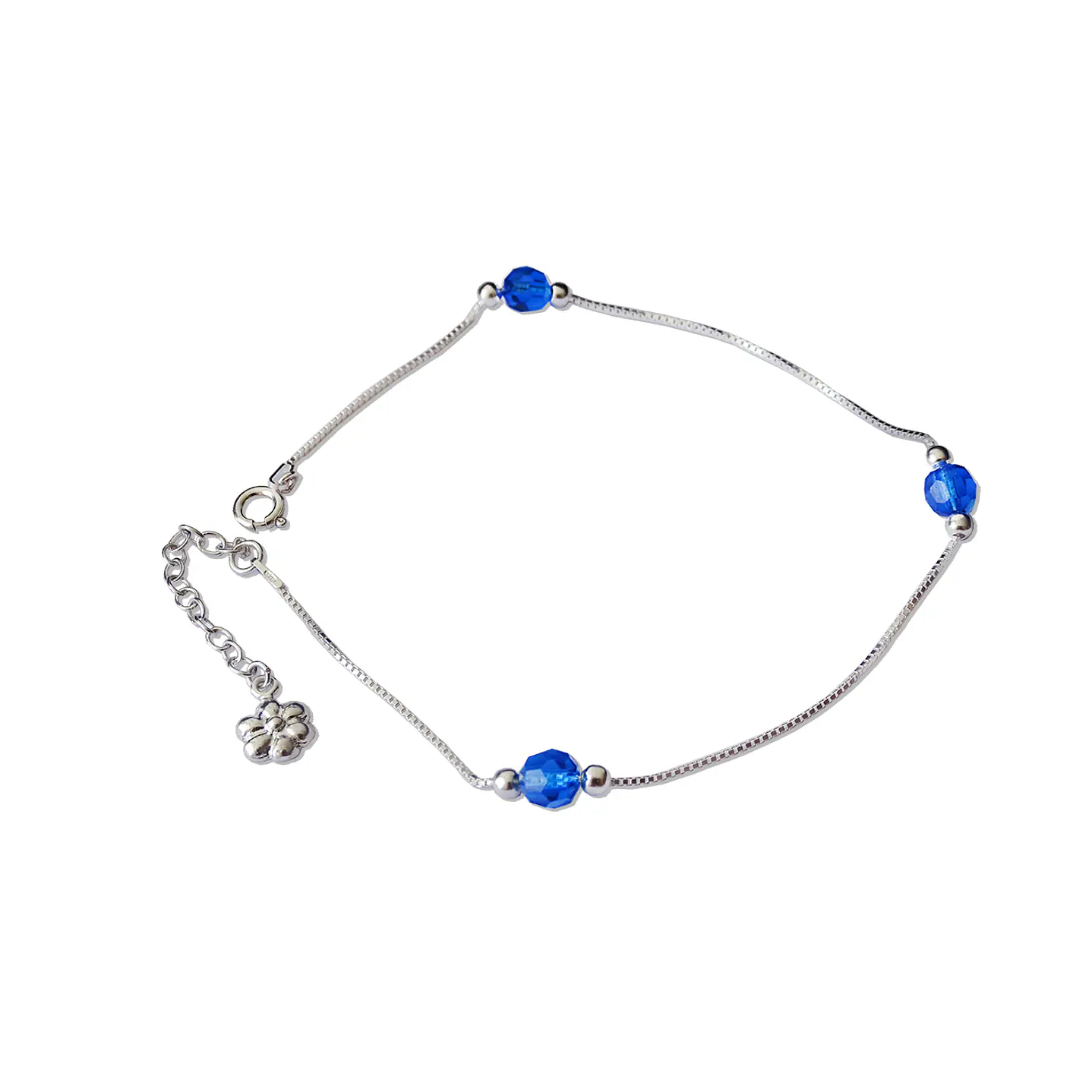 Tobillera De Plata 925 con Cristales Azules 1
