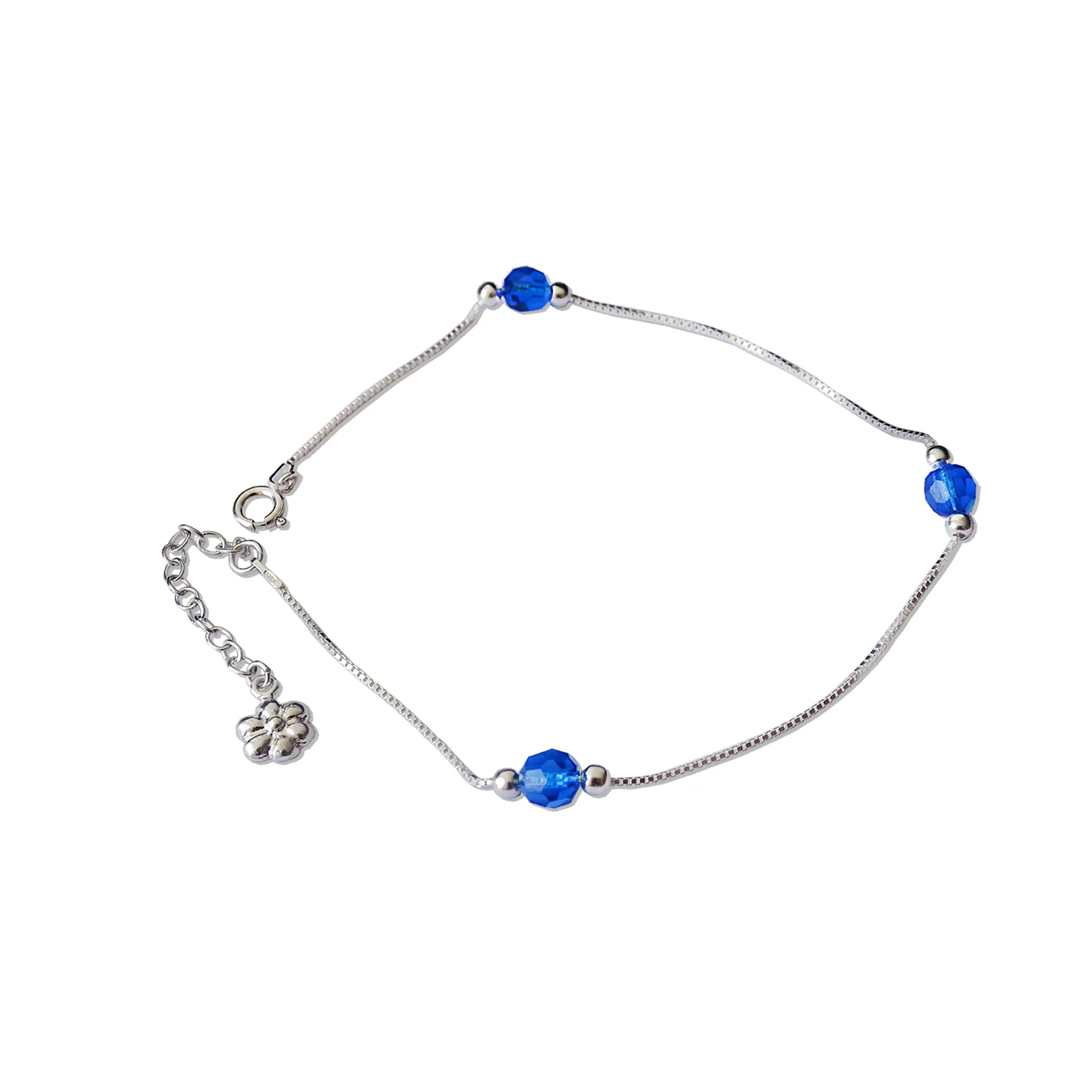 Tobillera De Plata 925 con Cristales Azules 1
