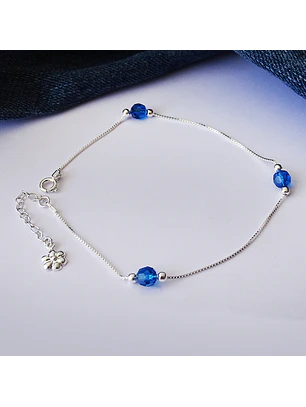 Tobillera De Plata 925 con Cristales Azules