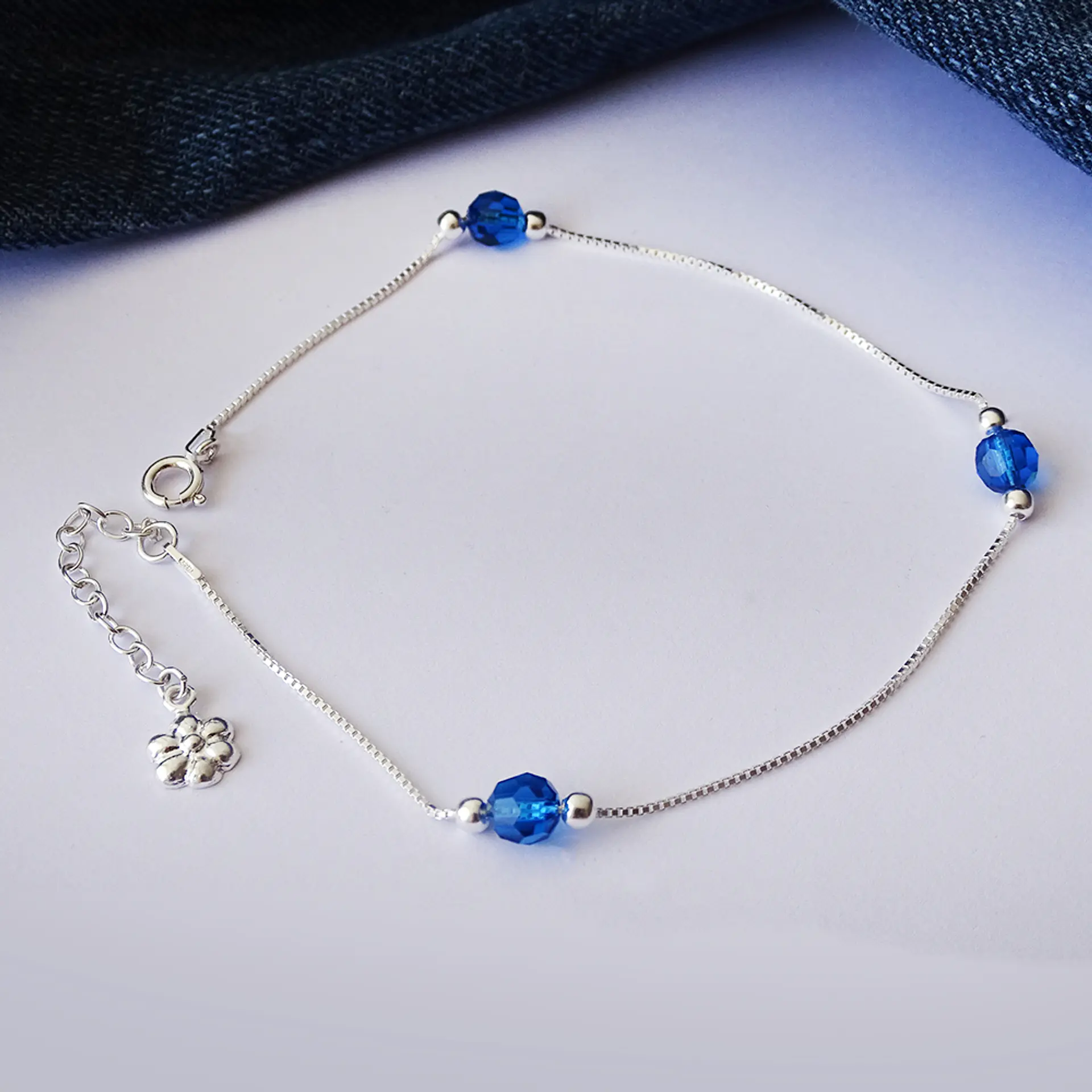 Tobillera De Plata 925 con Cristales Azules 2