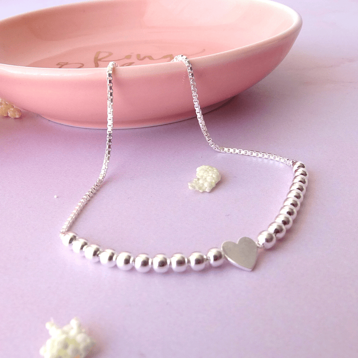 Pulsera De Plata 925 Ajustable de Corazón 3