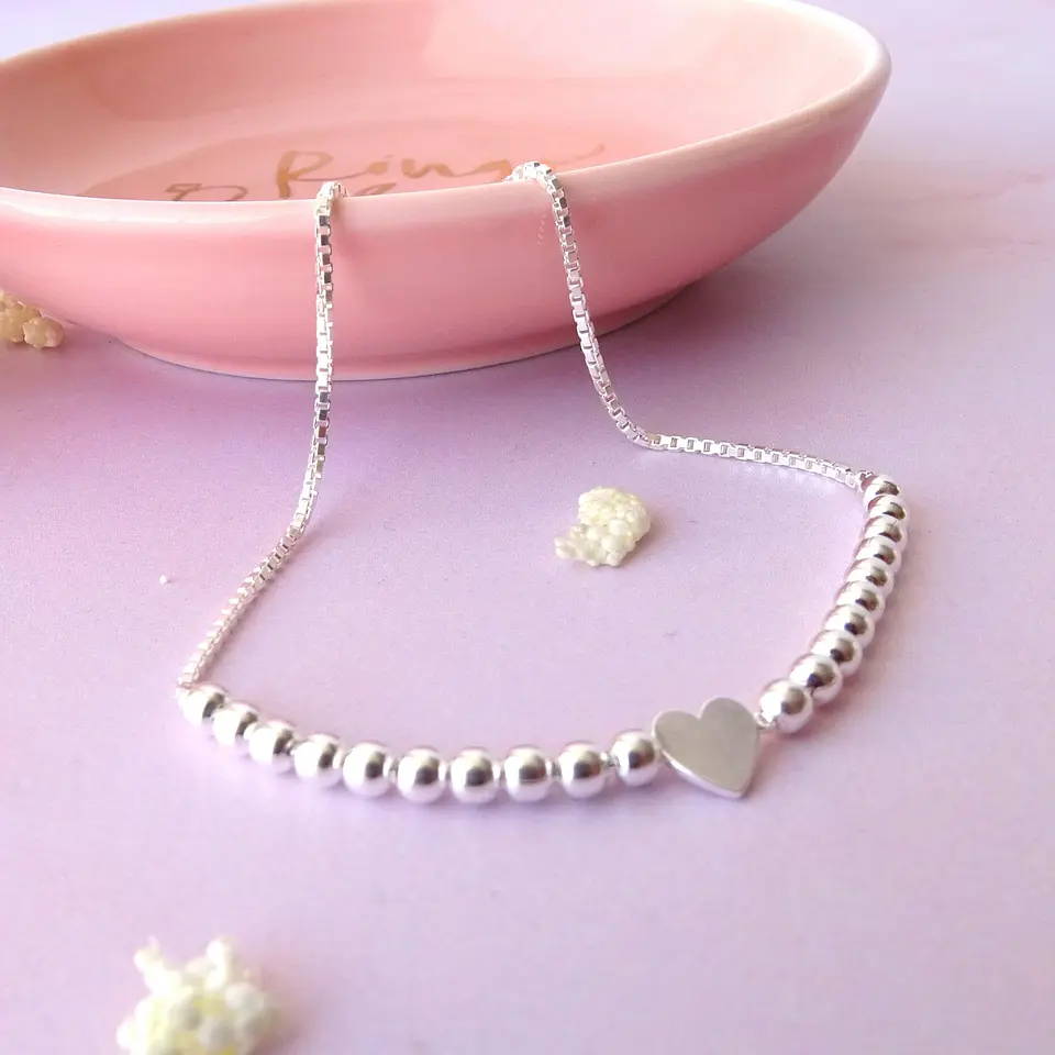Pulsera De Plata 925 Ajustable de Corazón 3