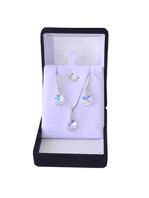 Conjunto De Plata 925 Cristales Gotas Destellos Aurora Boreal