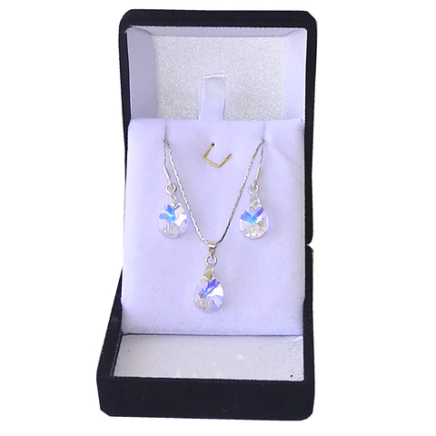 Conjunto De Plata 925 Cristales Gotas Destellos Aurora Boreal