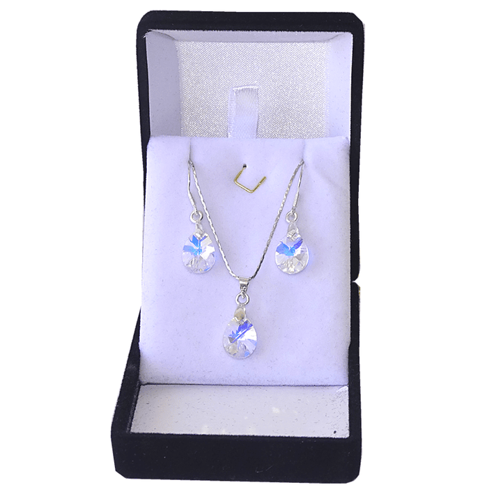 Conjunto De Plata 925 Cristales Gotas Destellos Aurora Boreal 1