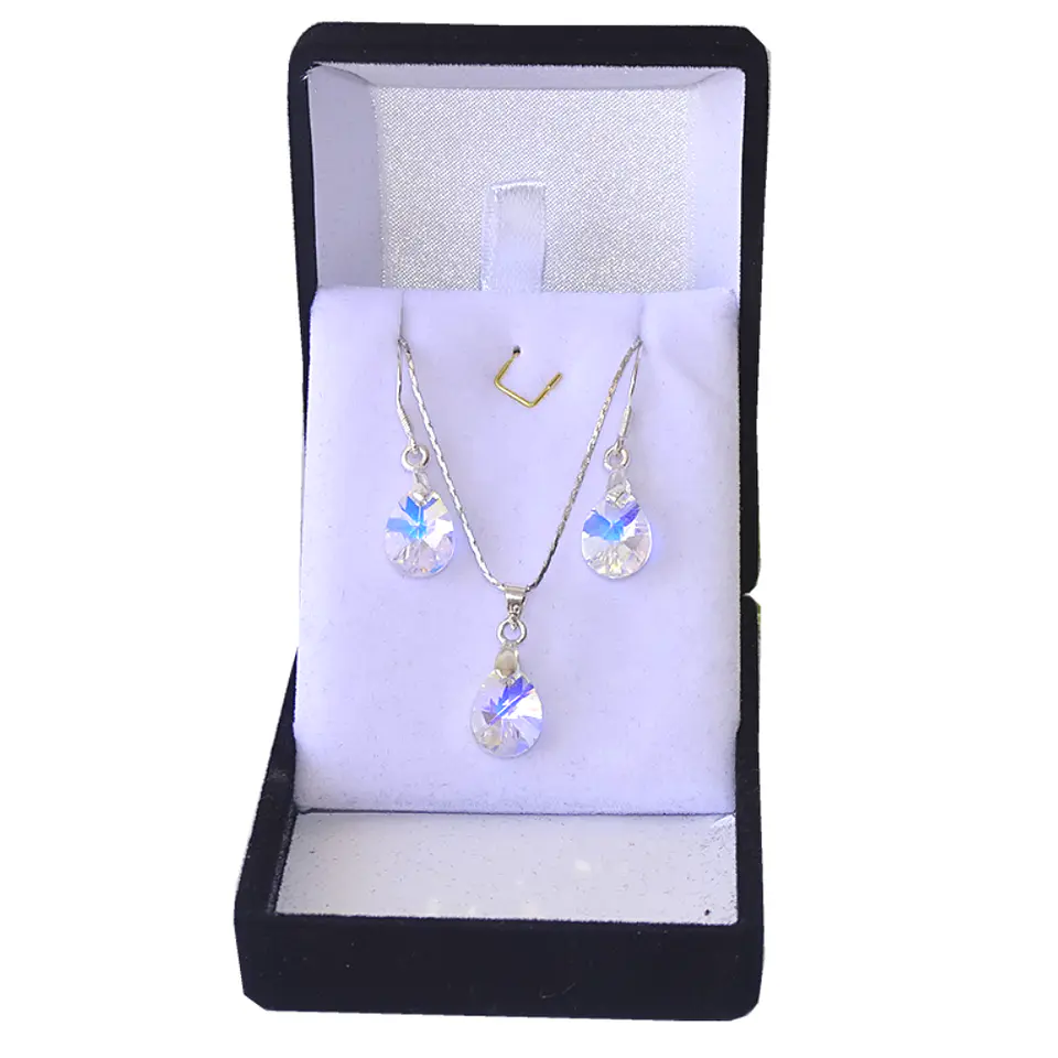 Conjunto De Plata 925 Cristales Gotas Destellos Aurora Boreal 1