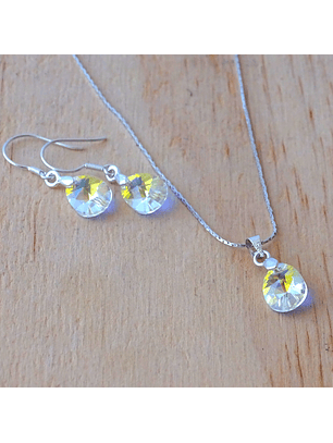 Conjunto De Plata 925 Cristales Gotas Destellos Aurora Boreal