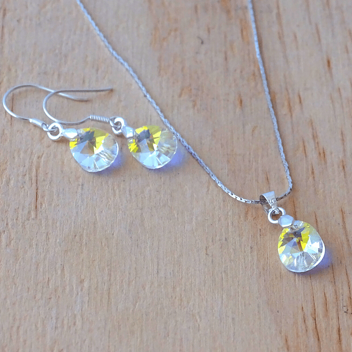 Conjunto De Plata 925 Cristales Gotas Destellos Aurora Boreal 2