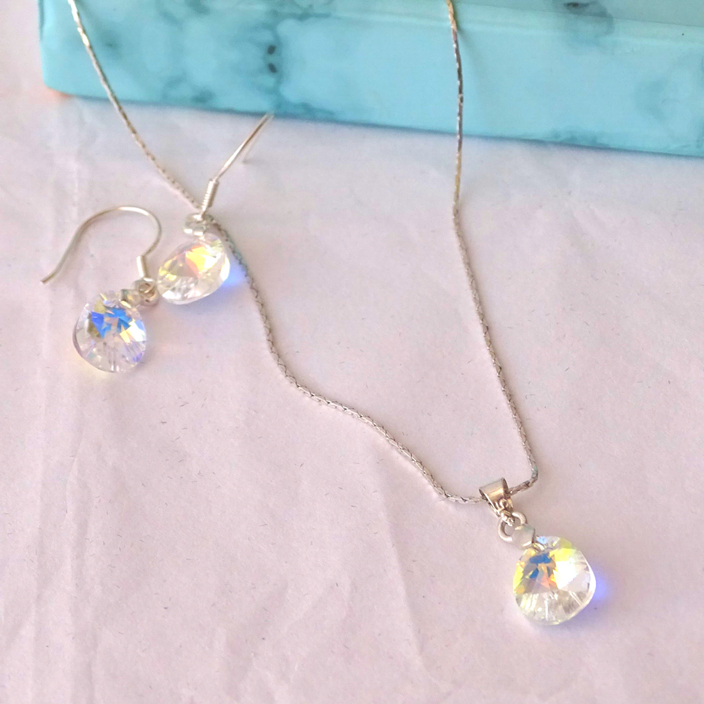 Conjunto De Plata 925 Cristales Gotas Destellos Aurora Boreal 3