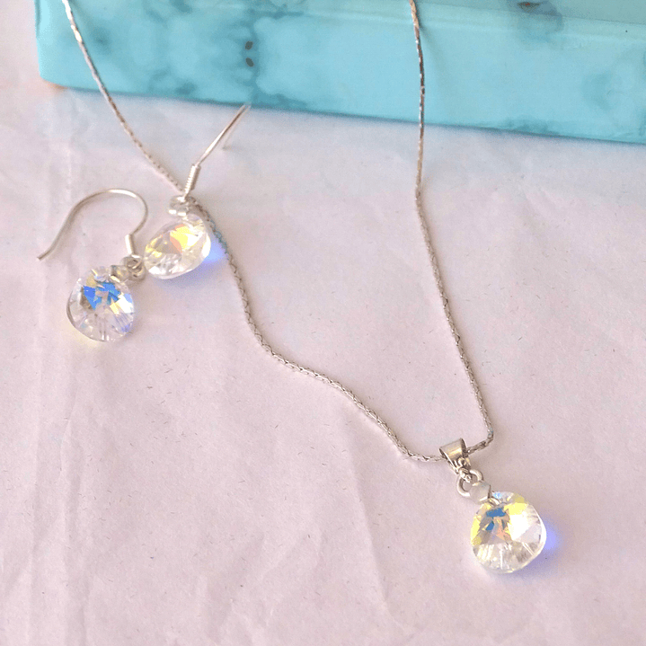 Conjunto De Plata 925 Cristales Gotas Destellos Aurora Boreal 3