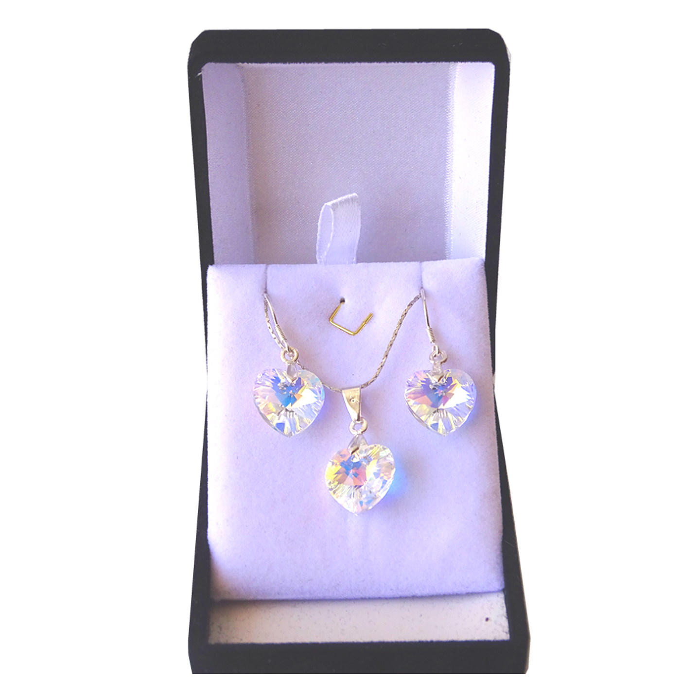 Conjunto De Plata 925 Cristales Corazones Aurora Boreal  1