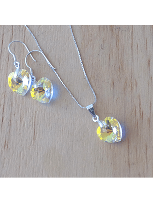 Conjunto De Plata 925 Cristales Corazones Aurora Boreal 