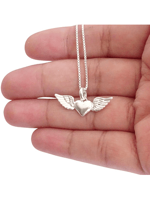 Cadena Plata Ley 925 & Corazón Alas Rock Star 