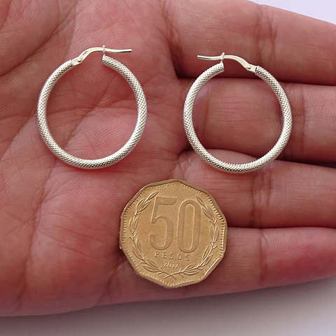 Aros De Plata 925 Argollas Satinadas 30mm
