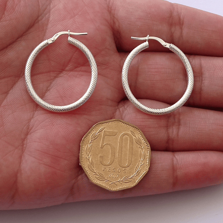 Aros De Plata 925 Argollas Satinadas 30mm 2