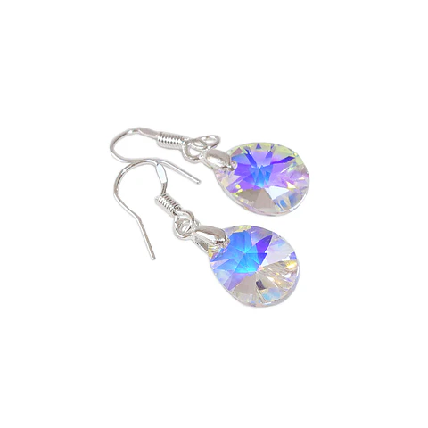Aros De Plata 925 Gotas De Cristal Aurora Boreal
