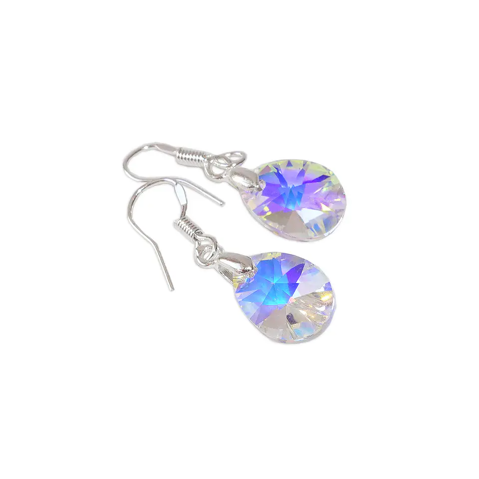 Aros De Plata 925 Gotas De Cristal Aurora Boreal 1