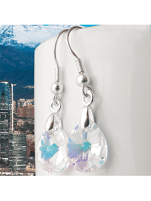 Aros De Plata 925 Gotas De Cristal Aurora Boreal