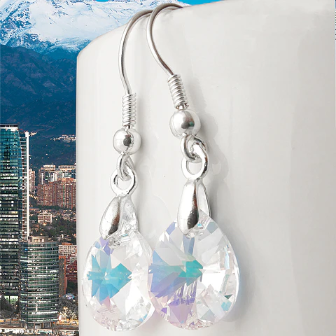 Aros De Plata 925 Gotas De Cristal Aurora Boreal
