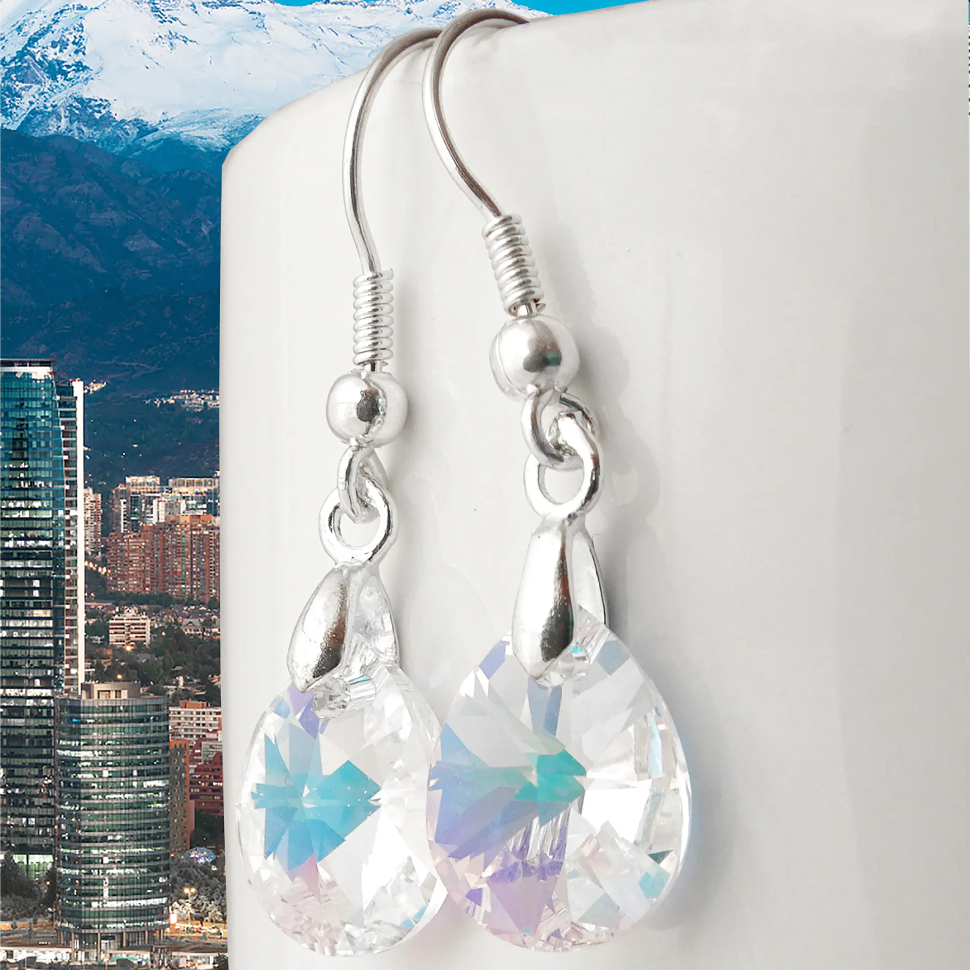 Aros De Plata 925 Gotas De Cristal Aurora Boreal 2
