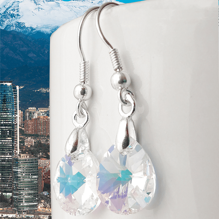 Aros De Plata 925 Gotas De Cristal Aurora Boreal 2