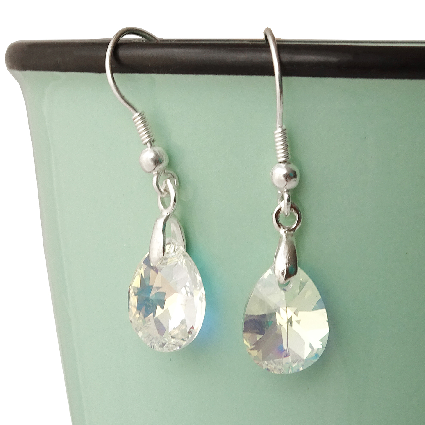 Aros De Plata 925 Gotas De Cristal Aurora Boreal 3