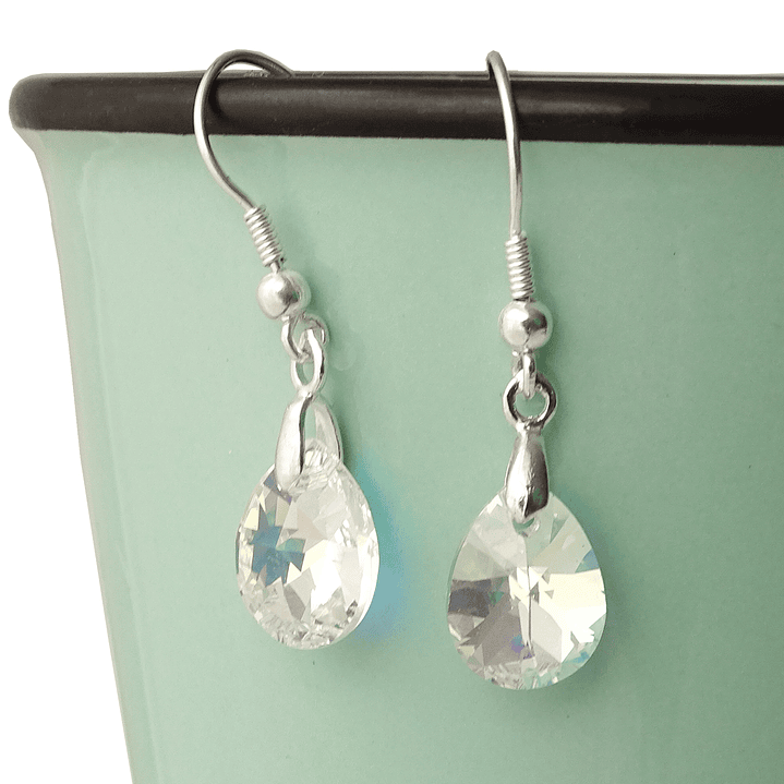 Aros De Plata 925 Gotas De Cristal Aurora Boreal 3