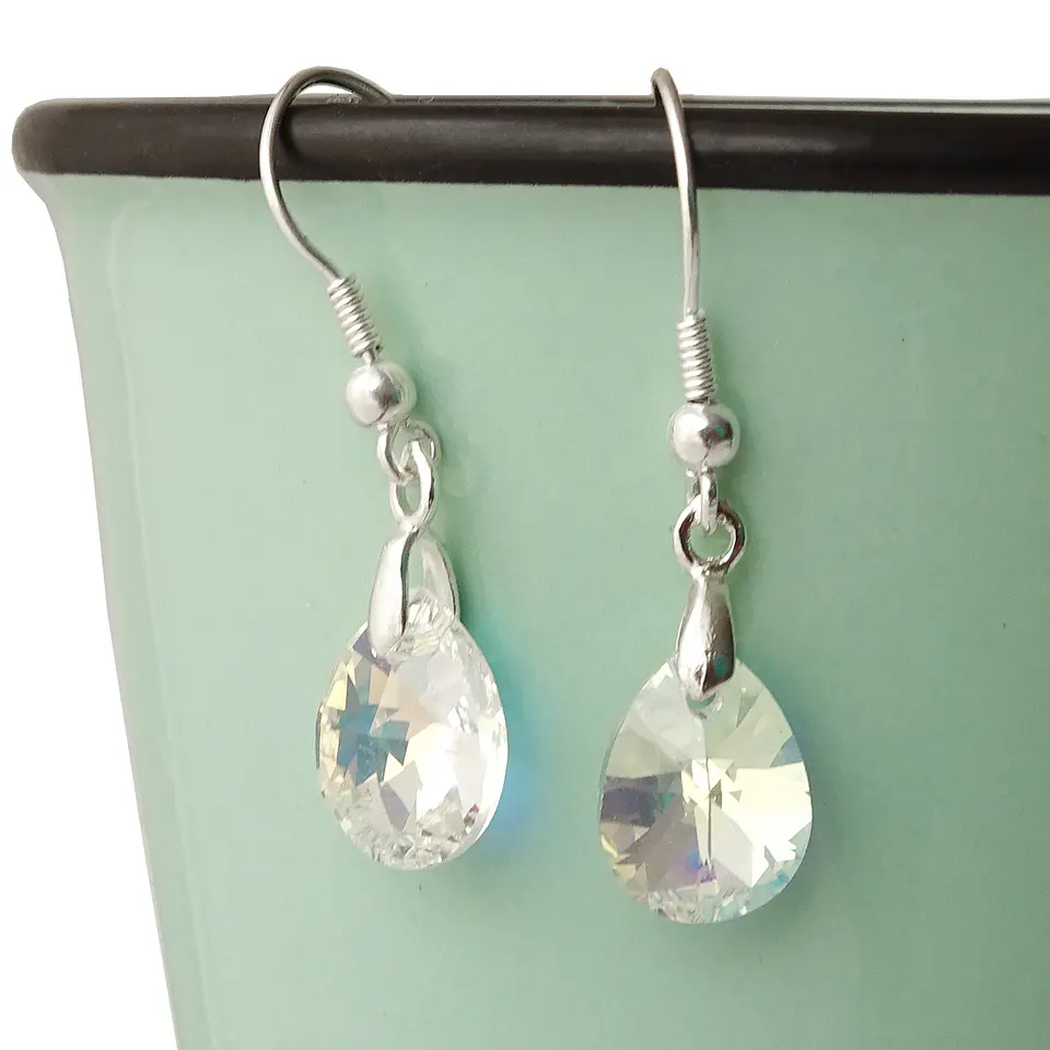 Aros De Plata 925 Gotas De Cristal Aurora Boreal 3