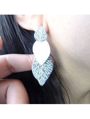 Aros De Plata 925 Hojas Con Relieve 